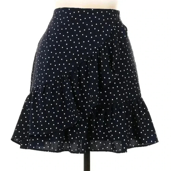 Ann Taylor LOFT Navy White Polka Dot Ruffle Rockabilly Pinup Skirt Size 10 Med M - Picture 1 of 2